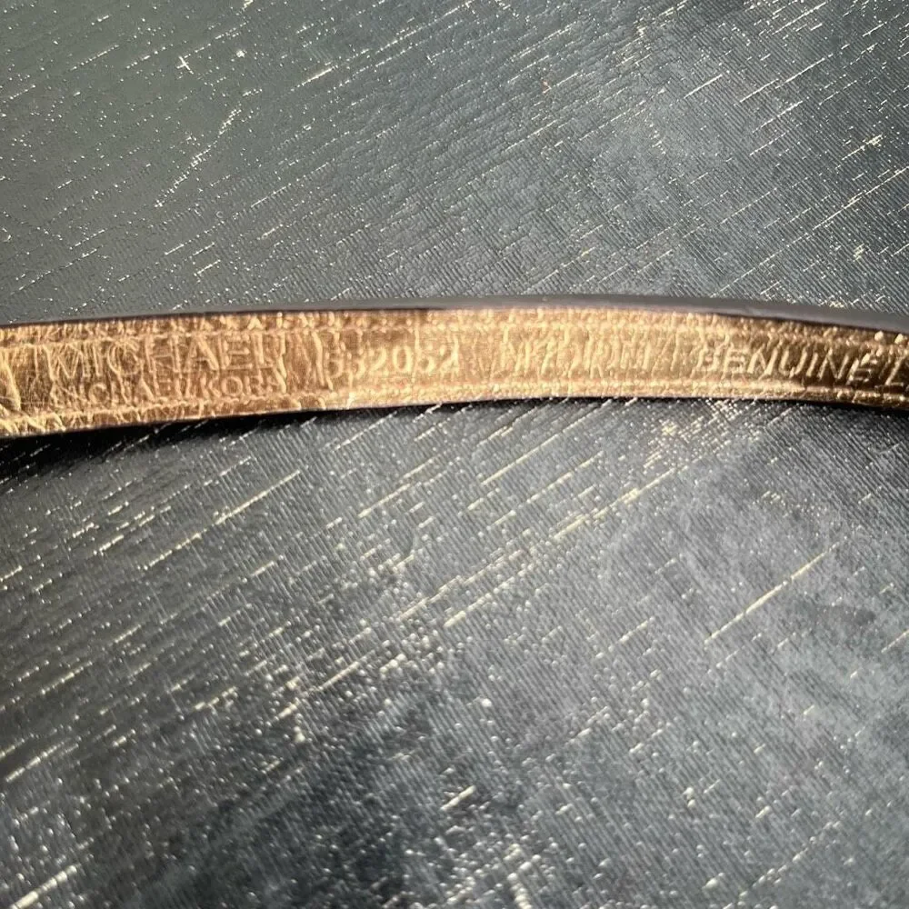 VTG Y2K Michael Kors Brown Leather Skinny Belt w/ Zipper Detail Gold Buckle